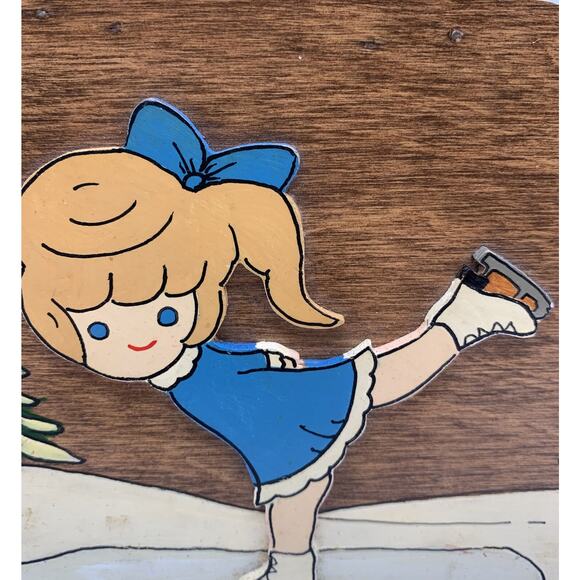 Vintage Hand Painted Signed Basket Purse Girl Ice Skating 8” x 5.75” Lined - Picture 2 of 9